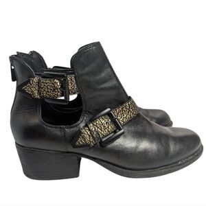 Elliot Lucca Raffaela Black & Gold Leather Cutout Ankle Boots Womens 7
